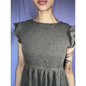 Merokeety Olive Green Short Sleeve Flutter Sundress Womens Size M Boho Prairie